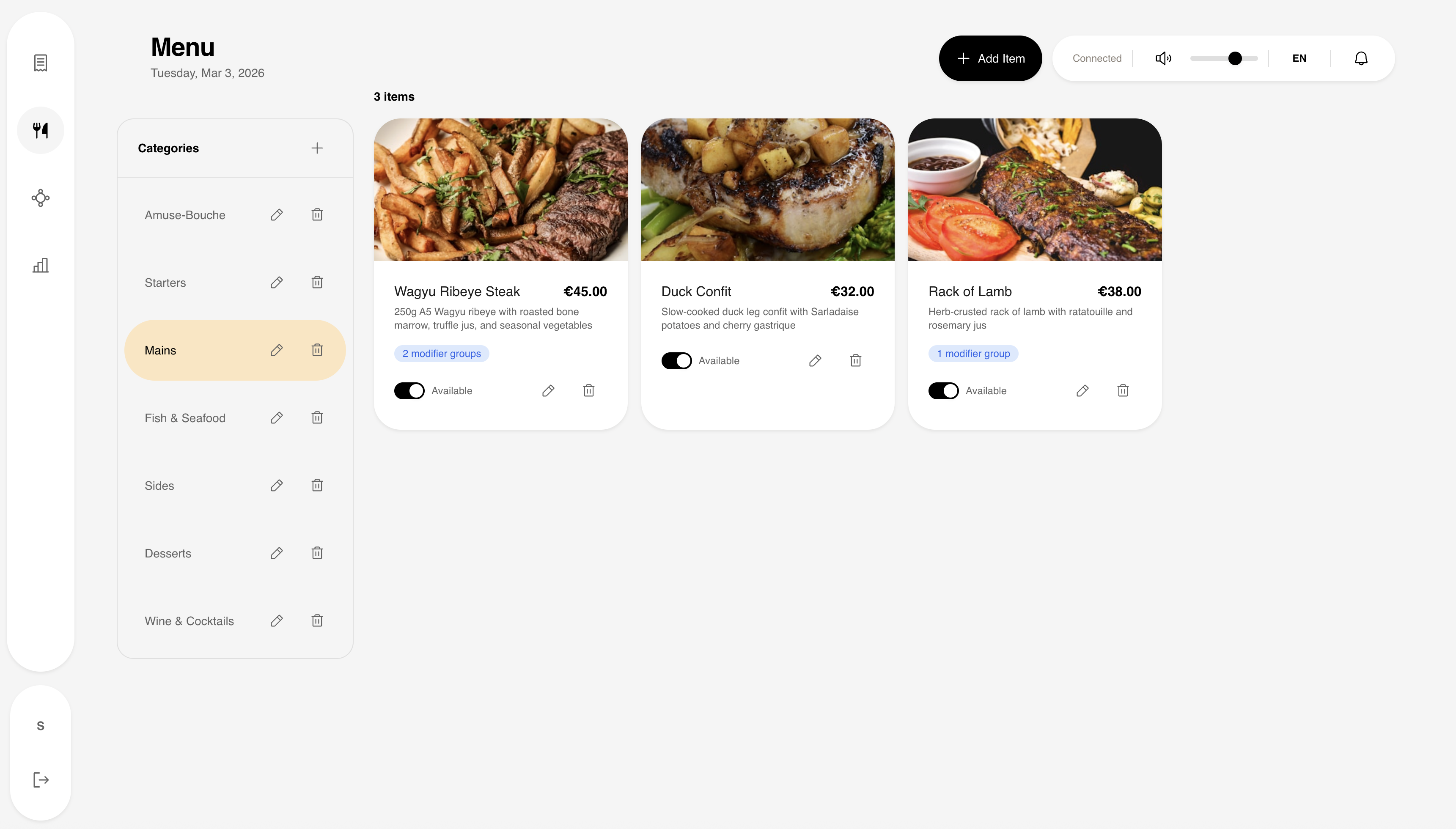 Restaurant dashboard